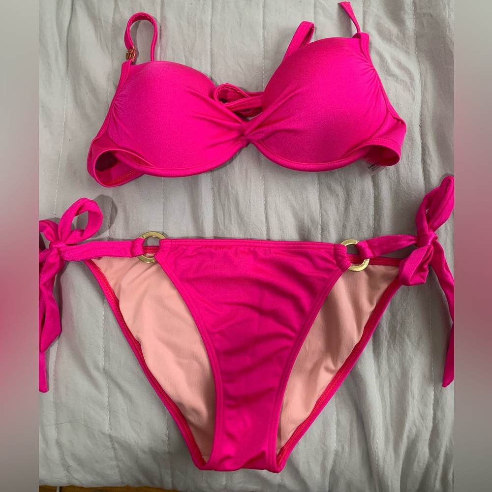 Victoria's Secret Neon Pink Ring-Accent Bikini Set